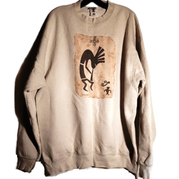 FRUIT OF THE LOOM SUPER Cotton Sweatshirt w/Kokopelli Decorative Design Tan XL - Picture 1 of 6